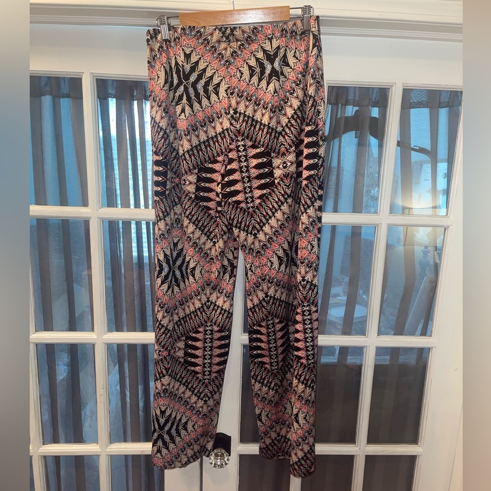 AB Studio Black and Red Geometric wide leg pants woman’s large EUC - Picture 2 of 5